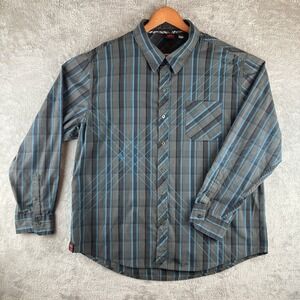 Tony Hawk Shirt Mens Size XXL Long Sleeve Button Up Gray Black Blue‎ Stripe